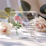 Personalized Birth Flower Bouquet Square Acrylic Block with Name and Greeting Message Birthday Gift for Best Friend Mom Grandma