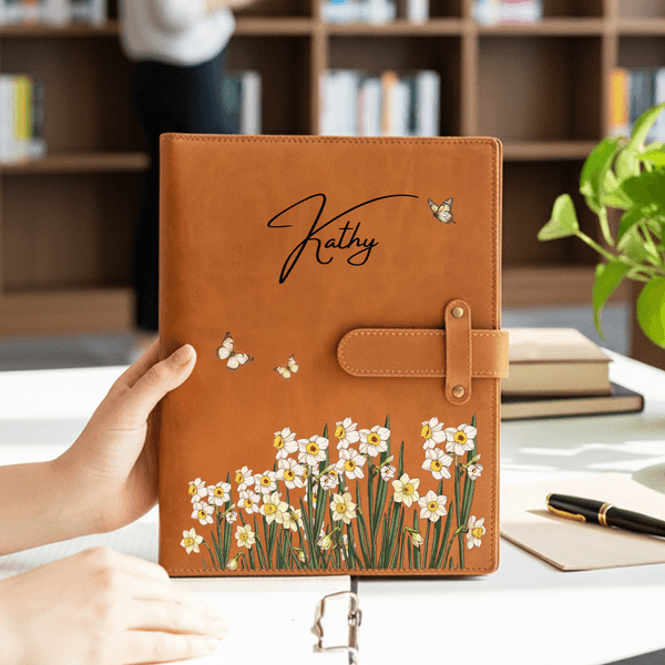 Personalised Birth Flower Butterfly PU Leather A5 Notebook Cover with Name Daily Travel Use Birthday Mother's Day Gift for Women Writers Artists