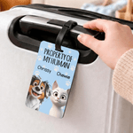 Personalized Property of My Human Cute Cartoon Pet Luggage Tag with Name Travel Accessories Birthday Gift for Pet Owners Travel Lovers