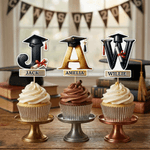 Personalised Multicolor Graduation Cap Cupcake Topper with Name and Initial Cake Decoration Graduation Gift for Graduate Friend