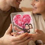 Personalised Cartoon Comparison Couple Pink Heart Tree Square Acrylic Plaque with Name Desk Decor Valentine's Day Gift for Couple
