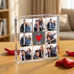 Gepersonaliseerde Hart I LOVE YOU 8-foto Collage Vierkant Acrylbord Bureau Decoratie Valentijnsdag Jubileum Cadeau voor Koppels