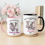 Personalised Cute Elephant Ceramic Mug with Name and Text 1st Mother's Day Anniversary Gift for Moms
