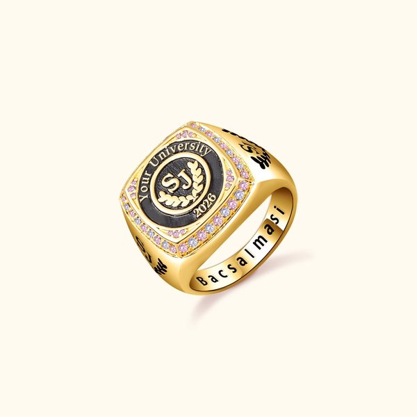 Personalised University Class Signet Ring with Initials School Name Engraving Text Class of 2026 Graduation Gift for Graduate