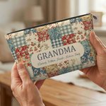 Personlig Vintage Floral Patchwork Makeup Bag med titel och namn Daglig användning Mors dag Födelsedagspresent för kvinnor