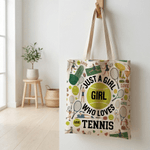 Personalized Tennis Racket Ball Design Large Capacity Tote Bag with Name Daily Use Birthday Gift for Tennis Players