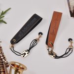 Personalised Multi-Pattern PU Leather Adjustable Wind Instruments Neck Strap with Name Performance Saxophone Clarinet Accessories Gift for Musician