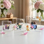 Personalized Cartoon Characters Back View Birth Flower Square Acrylic Plaque with Name Home Decor Birthday Anniversary Gift for Women Best Friends