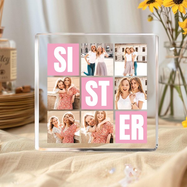 Personalized 6 Photos Collage Multicolor Square Acrylic Plaque Desk Decor Birthday Christmas Gift for Sisters Friends