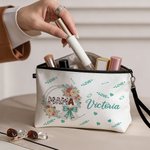 Personalized Mama Bow Flower Large Tote Bag Portable Makeup Bag with Name Birthday Mother's Day Gift for Mom Grandma Family