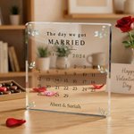 Personalized The Day We Got Married Calendar Acrylic Square Plaque with Couple Names Valentine's Day Wedding Gift for Couple