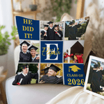 Personalized Nine-Square Grid Photo Graduation Cap Soft Throw Pillow Cover with Name and Initial Home Decor Graduation Party Gift for Graduates