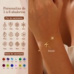 Pulsera fina personalizada con 1 a 6 abalorios de inicial piedra y flor de nacimiento regalo para mujer del Día de la Madre aniversario o cumpleaños