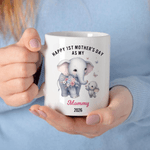 Personalised Cute Elephant Ceramic Mug with Name and Text 1st Mother's Day Anniversary Gift for Moms