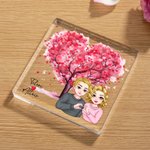 Personalised Cartoon Comparison Couple Pink Heart Tree Square Acrylic Plaque with Name Desk Decor Valentine's Day Gift for Couple