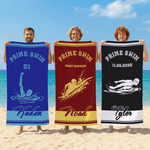 Personalised Multicolor Swimming Silhouette Quick Dry Oversized Beach Towel with Name and Text Training Beach Travel Use Birthday Gift for Swim Lovers