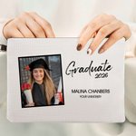 Bolsa de cosméticos personalizada con foto de graduado con nombre y año Accesorios de viaje Clase de 2026 Regalo de graduación para graduado