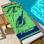 Personlig mångfärgad simning silhuett snabbtorkande överdimensionerad strandhandduk med namn och text träning strand resa användning födelsedagspresent för simälskare