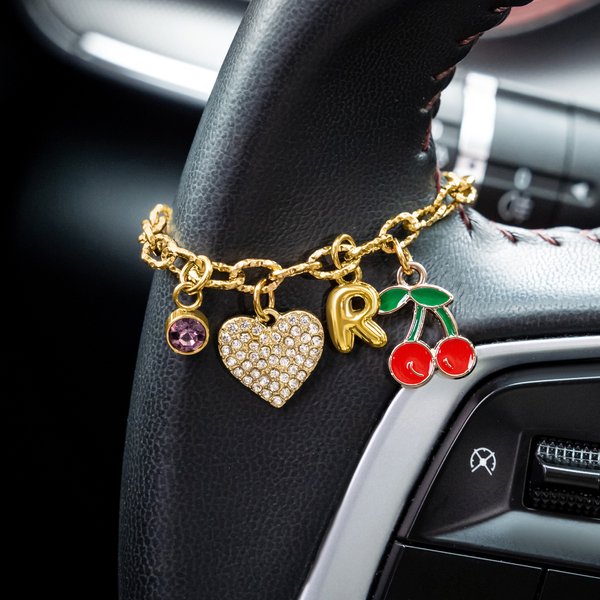 Personalized Birthstone Initial Build Your Own Adjustable Steering Wheel Charm Chain Car Accessories Birthday Gift for Family Friend Car Owner
