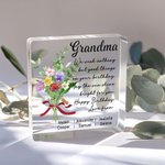 Personalized Birth Flower Bouquet Square Acrylic Block with Name and Greeting Message Birthday Gift for Best Friend Mom Grandma
