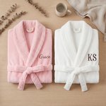 Personalised Embroidered Monogram Name Plush Women’s Bathrobe Daily Use Birthday Gift for Women