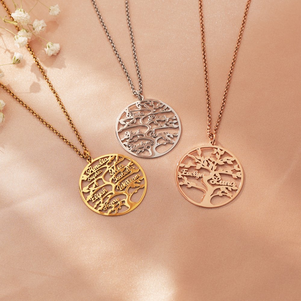 Personalized Tree of Life Tree Necklace with 1-13 Name Family Jewelry Mother's Day BIrthday Gift for Mom Grandma 3