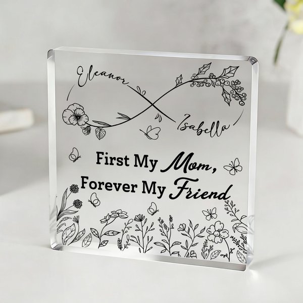 Spersonalizowana tabliczka akrylowa Infinity Birth Flowers z imieniem i nazwiskiem na biurko Prezent urodzinowy na Dzień Matki dla mamy