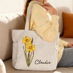 Bolso tote de pana personalizado con flor de nacimiento y nombre gran capacidad regalo de cumpleaños y uso diario para mujeres