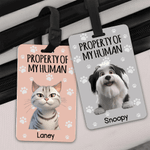 Personalized Property of My Human Cute Cartoon Pet Luggage Tag with Name Travel Accessories Birthday Gift for Pet Owners Travel Lovers