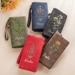 Personalised Birth Flower PU Leather Vintage Woman Wallet with Name Birthday Mother's Day Gift for Mother Grandma