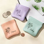 Personalized Birth Flower PU Leather Coin Purse with Name Mother's Day Birthday Anniversary Gift for Women Girls