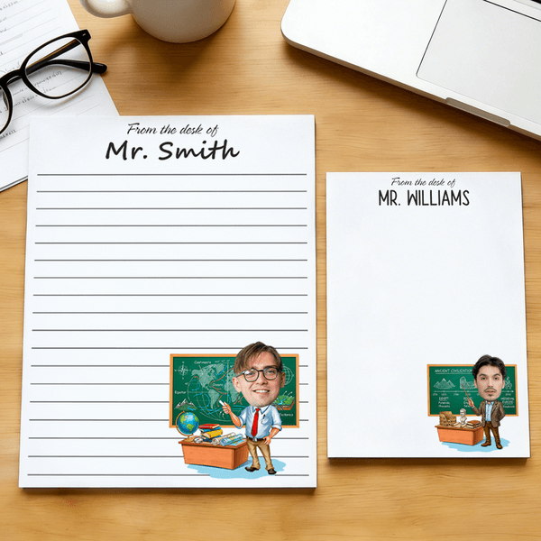 Cartone animato personalizzato insegnante maschio foto blocco note con 40/80 pagine e testo Festa dell'insegnante Stagione di laurea regalo per l'insegnante maschio