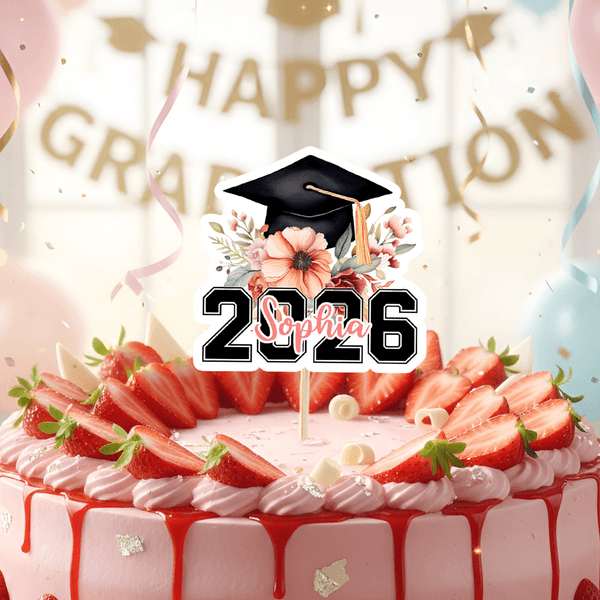 Personalised Floral Graduation Cap Cupcake Topper with Name and Year Party Decor Graduation Gift for Graduates Friends