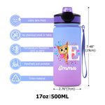 Personalised Initial Cute Animal 17 oz Kid Name Water Bottle with Silicone Straw Back to School Daily Use Children's Day Birthday Gift for Boy Girl