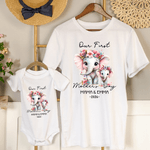 Personalised Elephant Mom Baby 100% Cotton T-shirt Baby Bodysuit with Name and Year Matching Outfit 1st Mother's Day Gift for New Mom