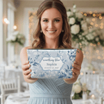 Personalisierte etwas blau blumige tragbare Make-up-Tasche mit Namen Datum täglichen Gebrauch Reise Lagerung Jahrestag Geburtstag Hochzeit Geschenk für Braut Brautjungfer