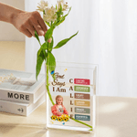 Vaso libro personalizzato in acrilico trasparente con nome e foto, regalo di compleanno e battesimo ispiratore per gli amanti dei libri cristiani.