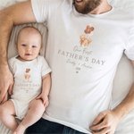 Personalized Our First Father's Day Bear with Balloon 100% Cotton Baby Bodysuit T-shirt with Name Year Father's Day Gift for Men Newborns