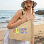 Personalisierte Floral künstlerischen Effekt Design große Jute Tasche mit Namen täglichen Gebrauch Geburtstag Geschenk für Kinder Familie