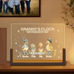 Spersonalizowana lampka nocna LED Cute Duck Family z imionami i drewnianą podstawą do dekoracji domu Prezent urodzinowy na Dzień Matki dla mamy, dziadka i rodziny