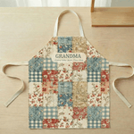 Personalised Floral Patchwork Plaid Adjustable Apron with Name Mother's Day Birthday Gift for Grandma Mom