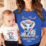 Personalised Elephant Mom Baby 100% Cotton T-shirt Baby Bodysuit with Name and Year Matching Outfit 1st Mother's Day Gift for New Mom