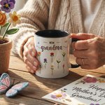 Personalised Faux Yarn Effect Birth Flower First Mom Now Grandma Ceramic Mug with Names Mother's Day Gift for Mom Grandma