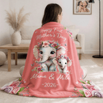 Personalisierte Cartoon Elefant Floral Grenze weiche Decke mit Namen und Jahr Home Decor Muttertag Geschenk für Mama