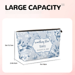 Personalisierte etwas blau blumige tragbare Make-up-Tasche mit Namen Datum täglichen Gebrauch Reise Lagerung Jahrestag Geburtstag Hochzeit Geschenk für Braut Brautjungfer