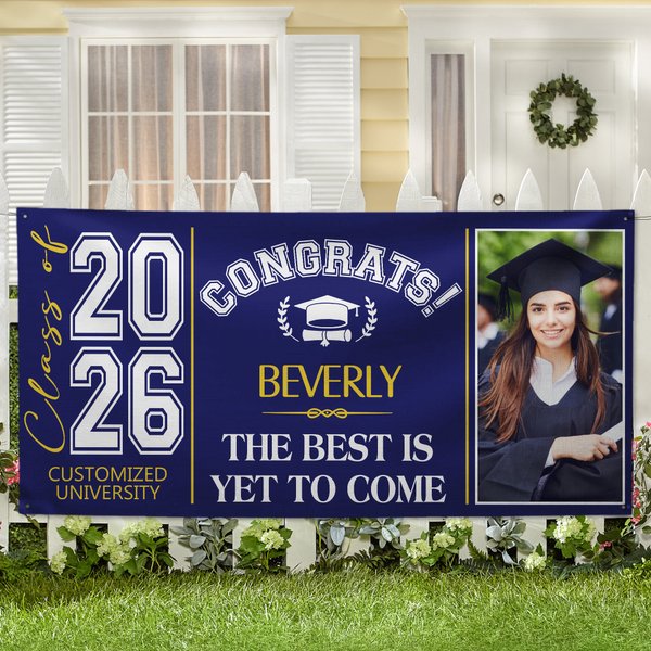 Banner fotografico personalizzato di congratulazioni con nome e citazione Class of 2026 Graduation Backdrop Party Decor Regalo per i laureati