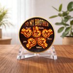 Personalized Brother Fire Fist Bump Commemorative Coin with 2-6 Names and Stand Birthday Graduation Gift for Brother Friend