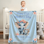 Personalisierte Cartoon Elefant Floral Grenze weiche Decke mit Namen und Jahr Home Decor Muttertag Geschenk für Mama