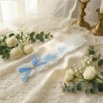 Lazo de Encaje Personalizado Flor Mariposa Corazón Algo Azul Liga de Boda con Texto Bordado Recuerdo de Boda Regalo para Novia