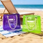 Personalized Cartoon Line Art Transparent Tote Bag with Name Travel Essentials Mother’s Day Birthday Beach Party Gift for Grandma Woman